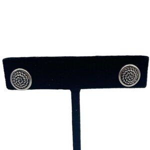 Silver Spiral Design Stud Earrings Round Vintage Look Boho Jewelry